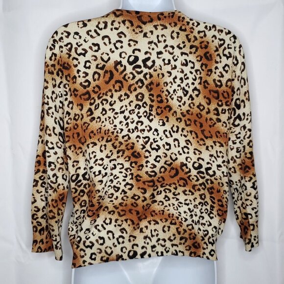 Boston Proper Animal Print Cardigan Sweater Sz S Silk Cotton Brown Sequins - Picture 3 of 5